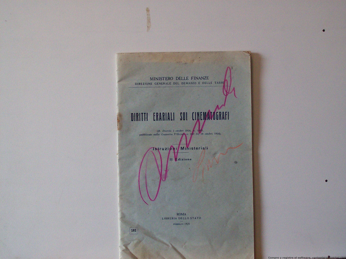 DIRITTI ERARIALI SUI CINEMATOGRAFI
